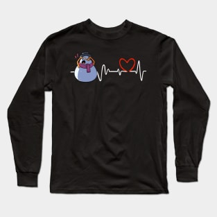 Heartbeat Christmas Snowman Face Warming Up Heart Frequency Long Sleeve T-Shirt